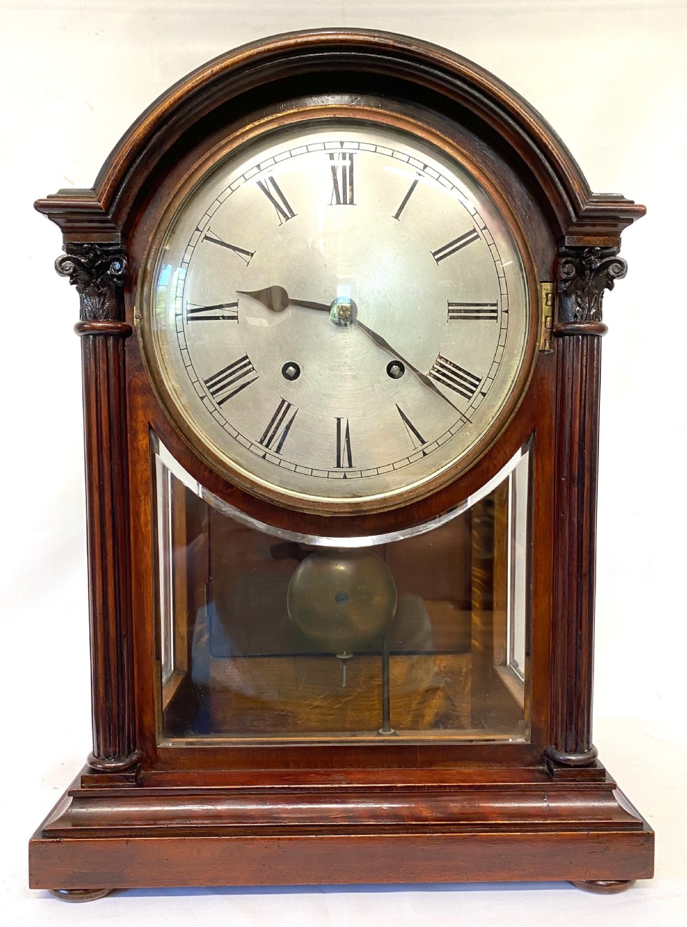 Antique Large Mahogany Library Mantel Clock With Bevelled Glass Panels By W & H View III