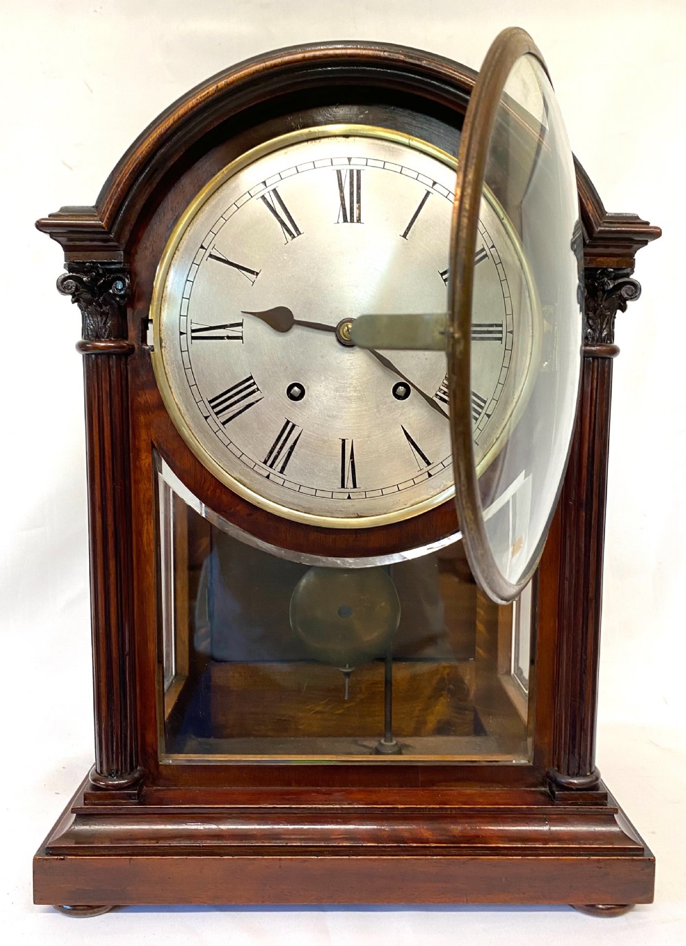 Antique Large Mahogany Library Mantel Clock With Bevelled Glass Panels By W & H View IV