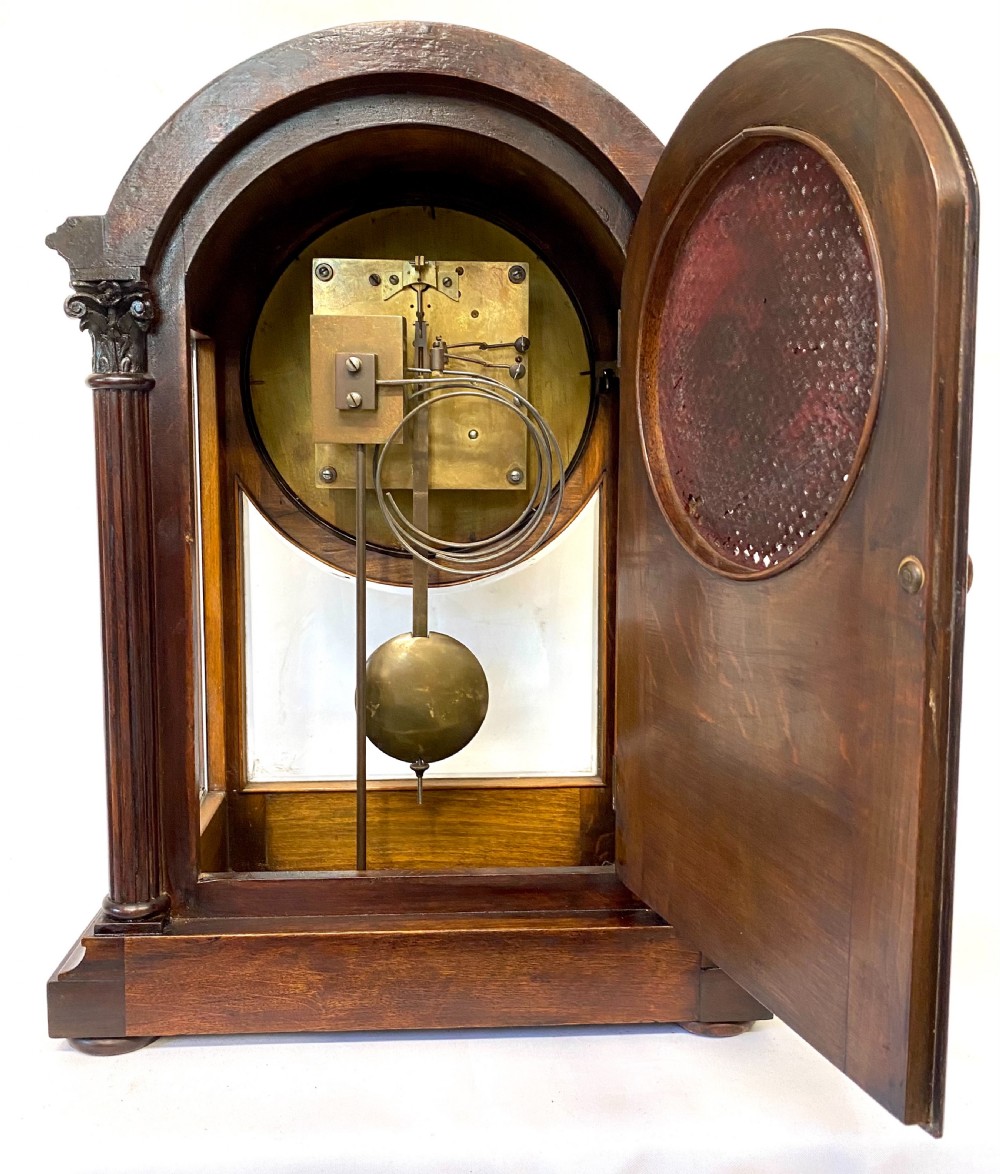 Antique Large Mahogany Library Mantel Clock With Bevelled Glass Panels By W & H View XI