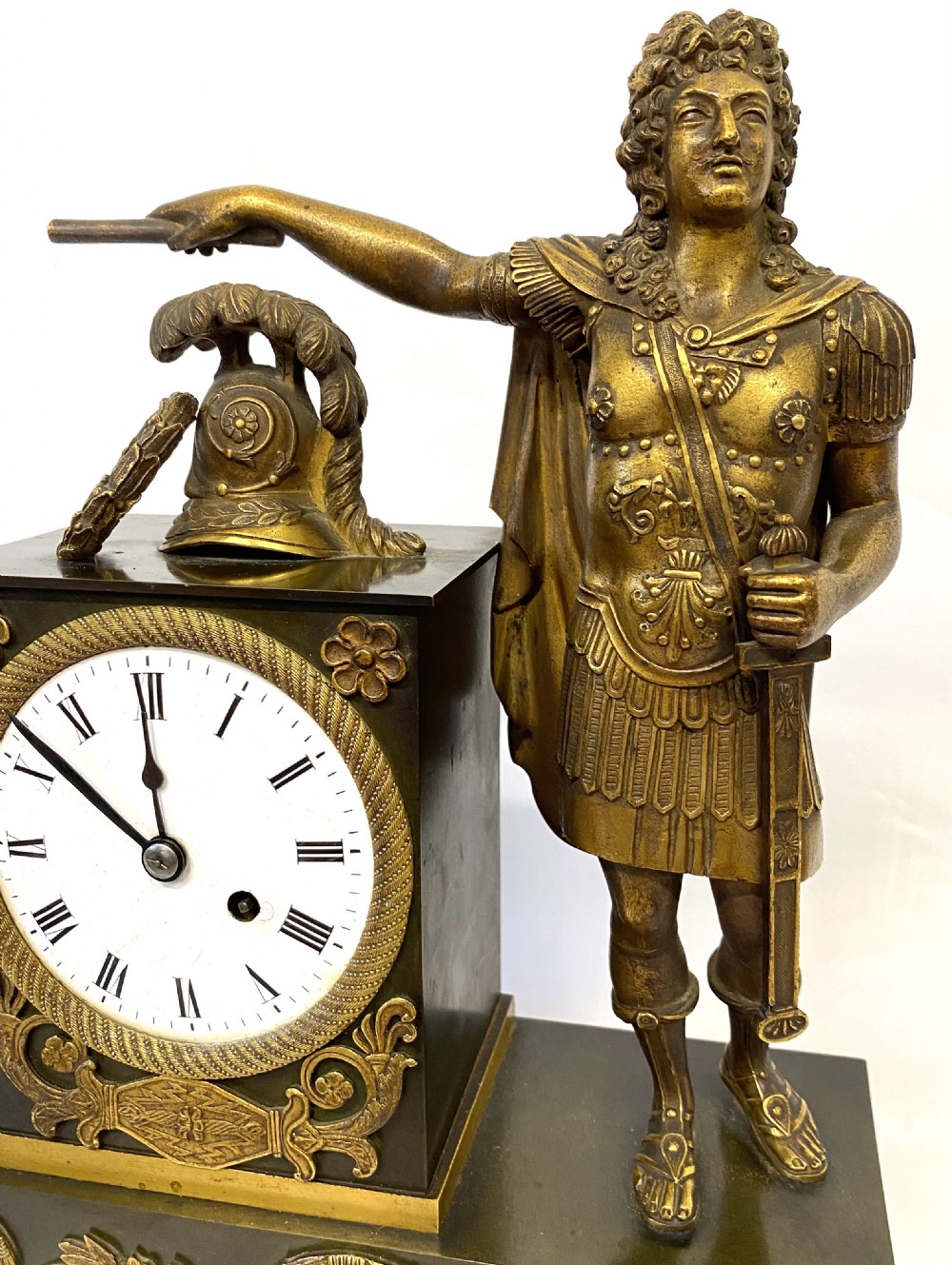 Antique Bronze Chain Fusee Mantel Clock With Roman Soldier by Robins Charing Cross View III