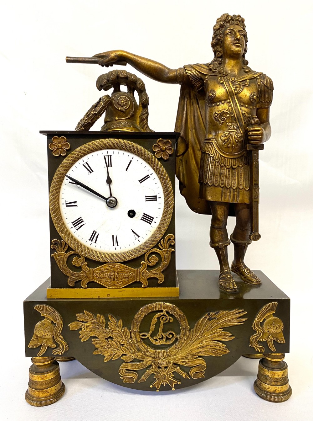 Antique Bronze Chain Fusee Mantel Clock With Roman Soldier by Robins Charing Cross View XI