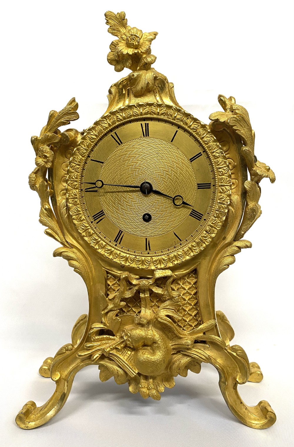 Antique Chain Fusee Mantel Clock With Rococo Gilt Bronze Ormolu Case Floral Mounts View II