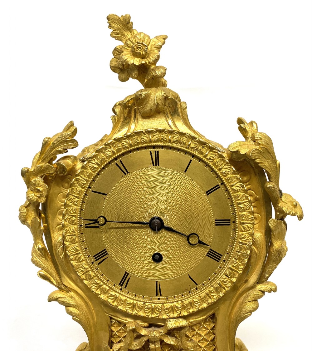 Antique Chain Fusee Mantel Clock With Rococo Gilt Bronze Ormolu Case Floral Mounts View III