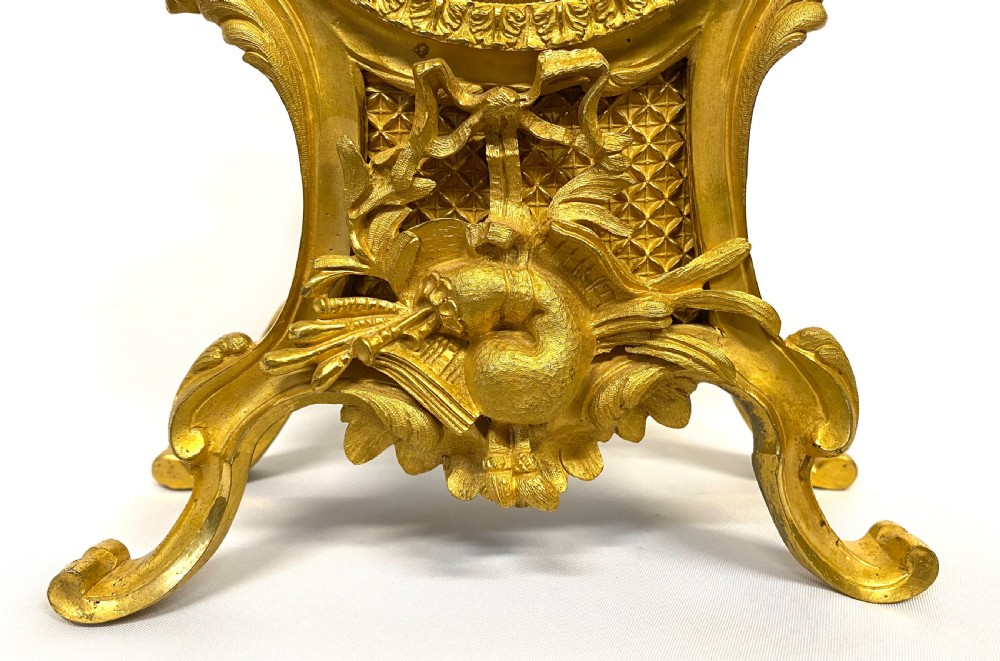 Antique Chain Fusee Mantel Clock With Rococo Gilt Bronze Ormolu Case Floral Mounts View V