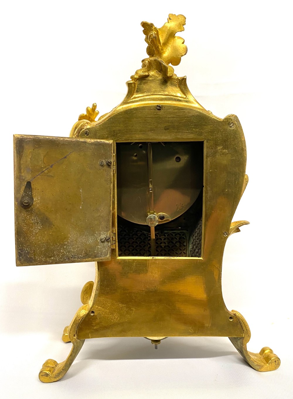 Antique Chain Fusee Mantel Clock With Rococo Gilt Bronze Ormolu Case Floral Mounts View VIII