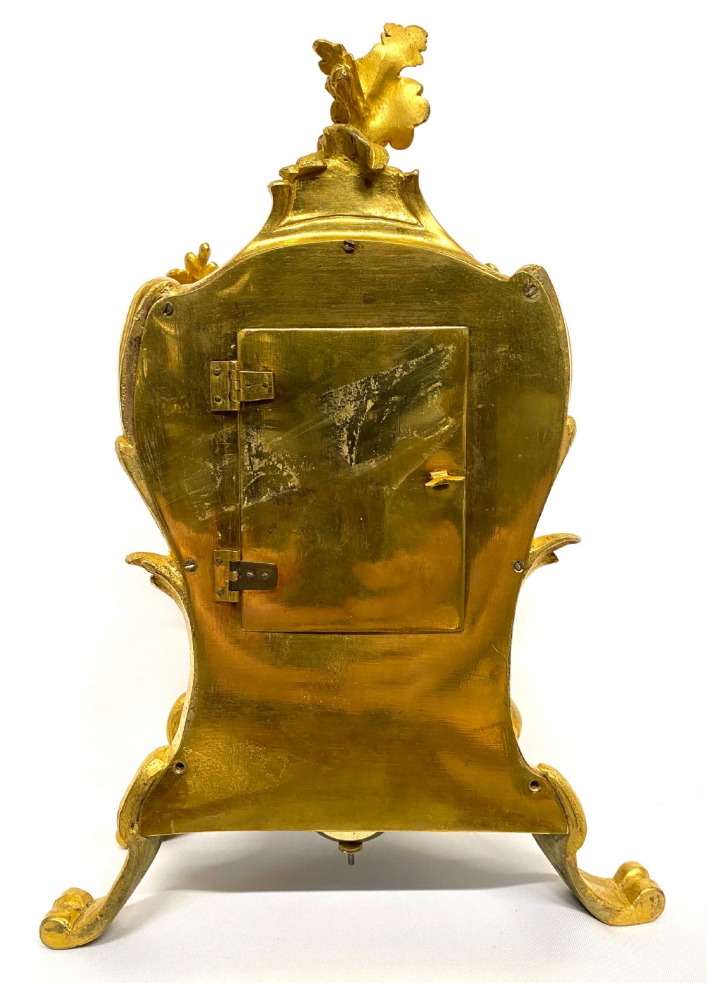 Antique Chain Fusee Mantel Clock With Rococo Gilt Bronze Ormolu Case Floral Mounts View IX