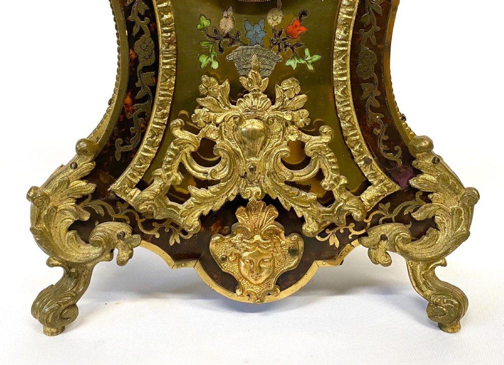 Antique Chain Fusee Tortoise Shell Clock With Boulle & Semi Presious Stone Inlay View V