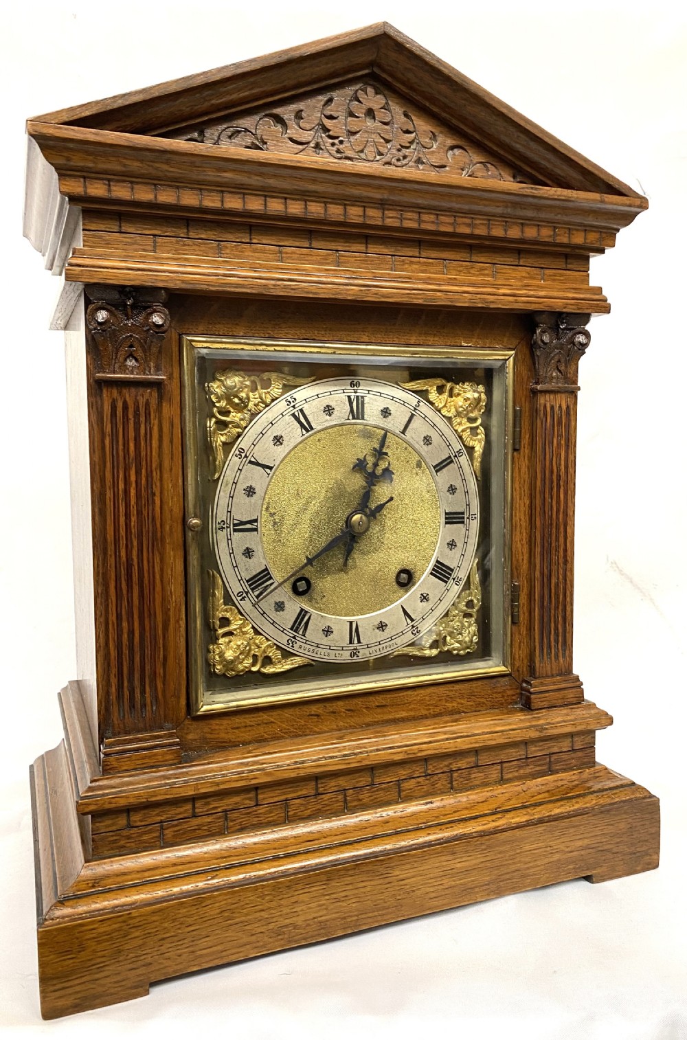Antique Oak Architectural Mantel Clock By W&H Retailed By Russels Ltd Liverpool