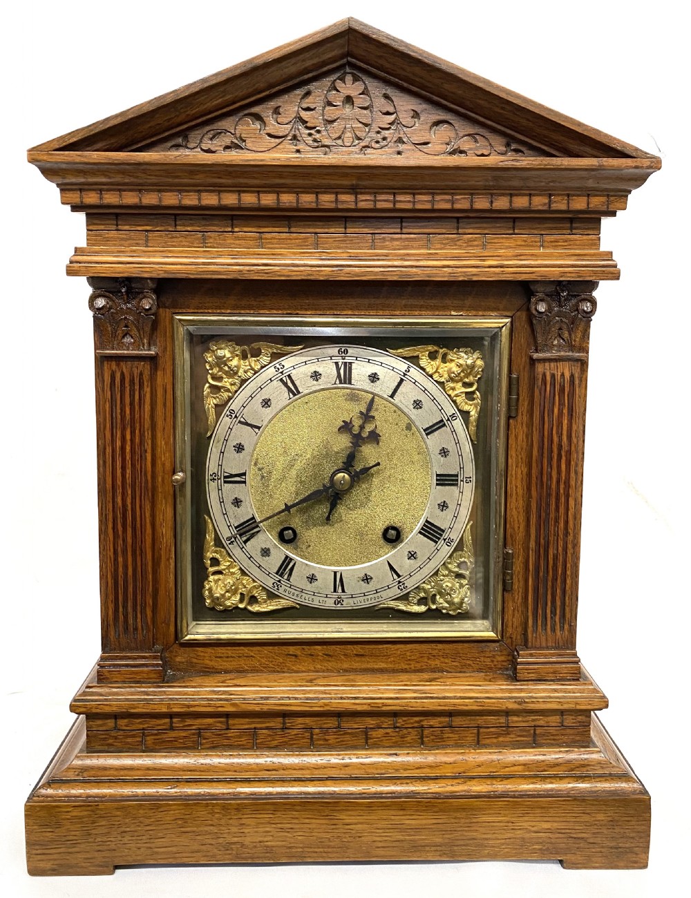 Antique Oak Architectural Mantel Clock By W&H Retailed By Russels Ltd Liverpool View III