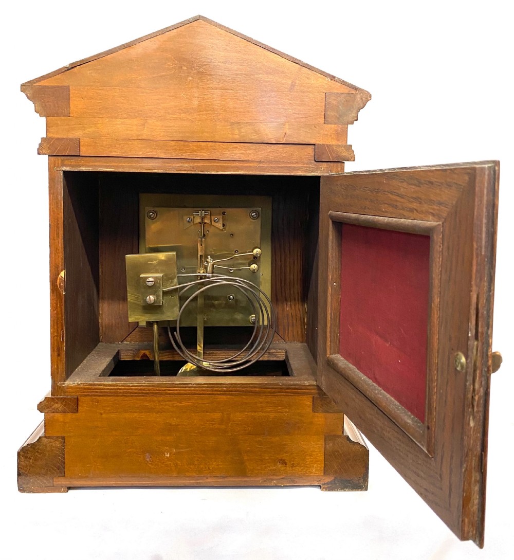 Antique Oak Architectural Mantel Clock By W&H Retailed By Russels Ltd Liverpool View IX