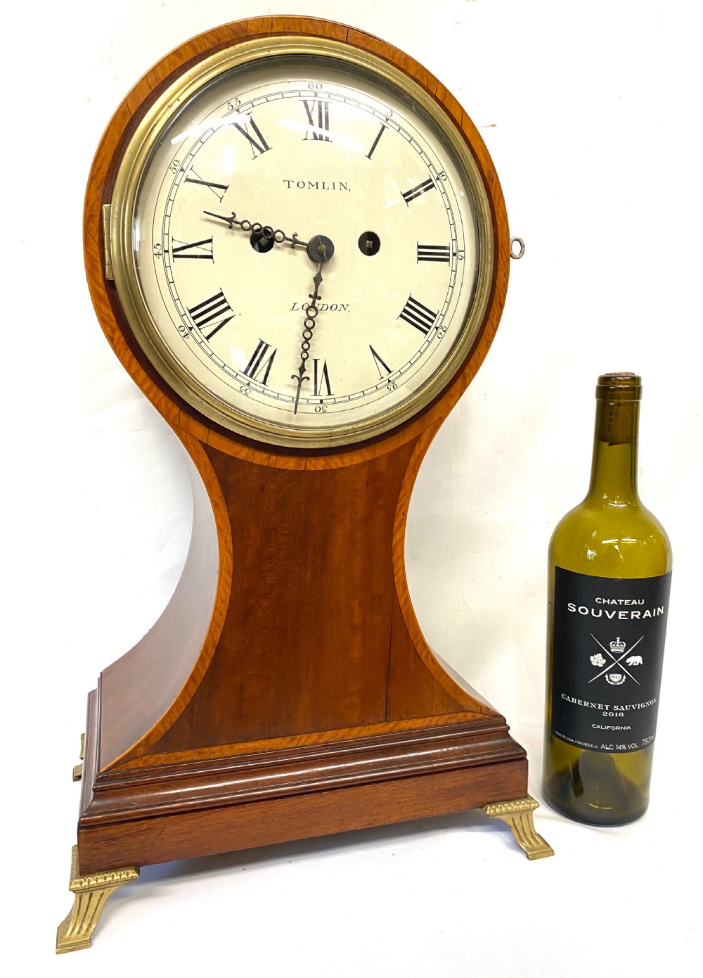 Antique Mahogany Double Fusee Balloon Clock Ting Tang Quarter Strike Tomlin  View II