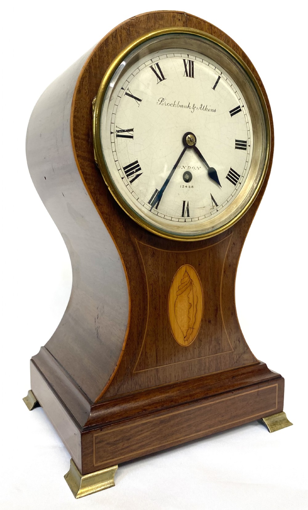 Antique Single Fusee Inlaid Balloon Mantel Clock Single Chain Fusee Brockbank & Atkins London