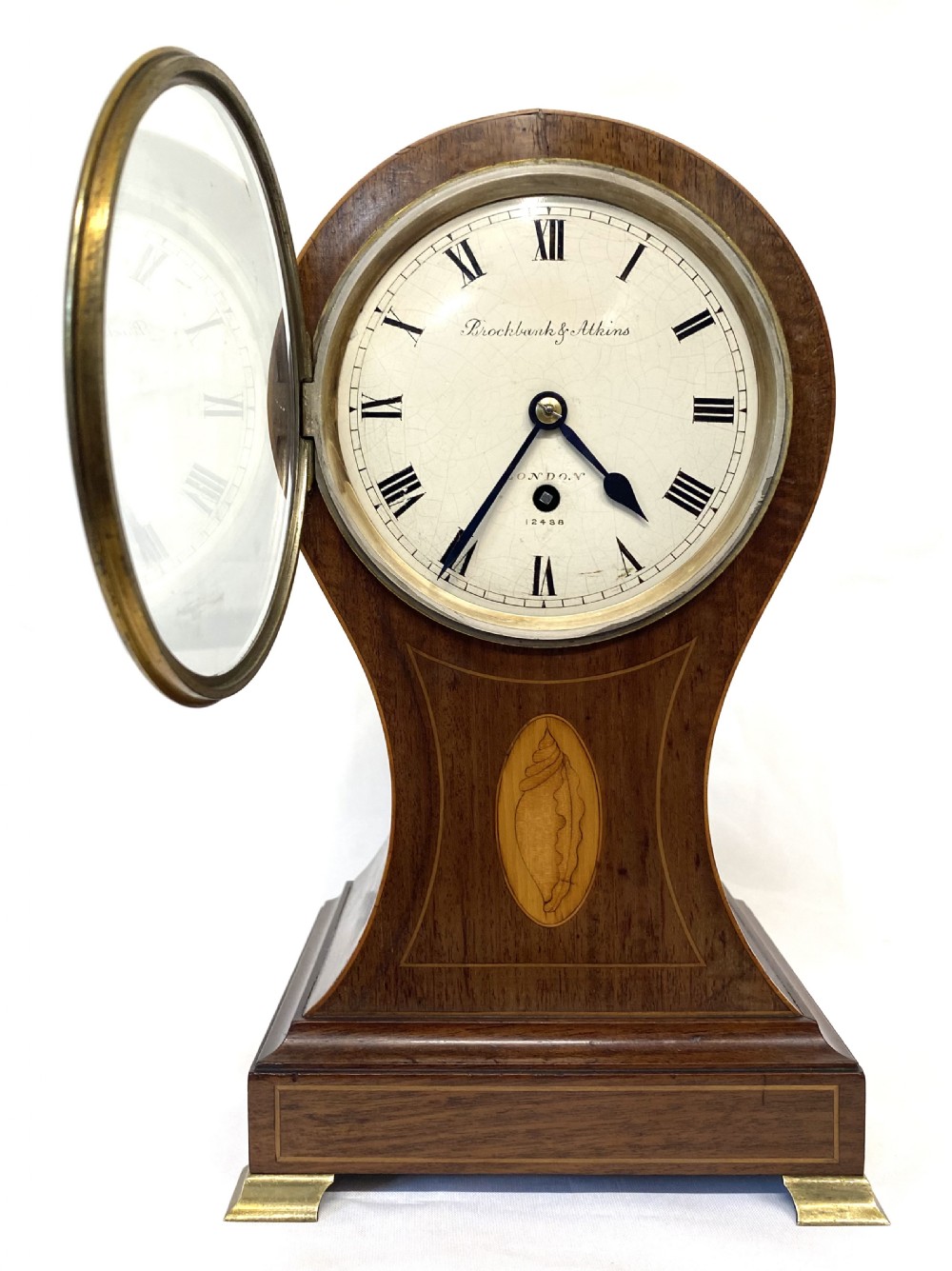 Antique Single Fusee Inlaid Balloon Mantel Clock Single Chain Fusee Brockbank & Atkins London View II