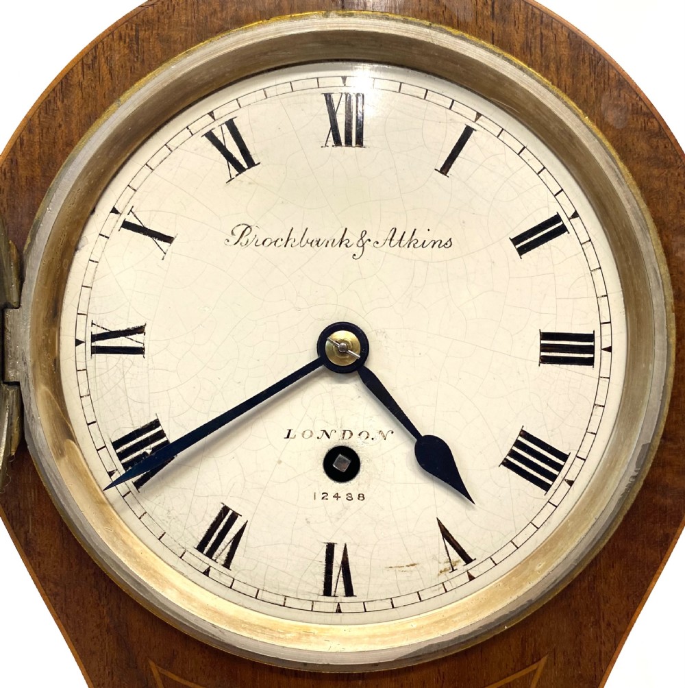 Antique Single Fusee Inlaid Balloon Mantel Clock Single Chain Fusee Brockbank & Atkins London View IV