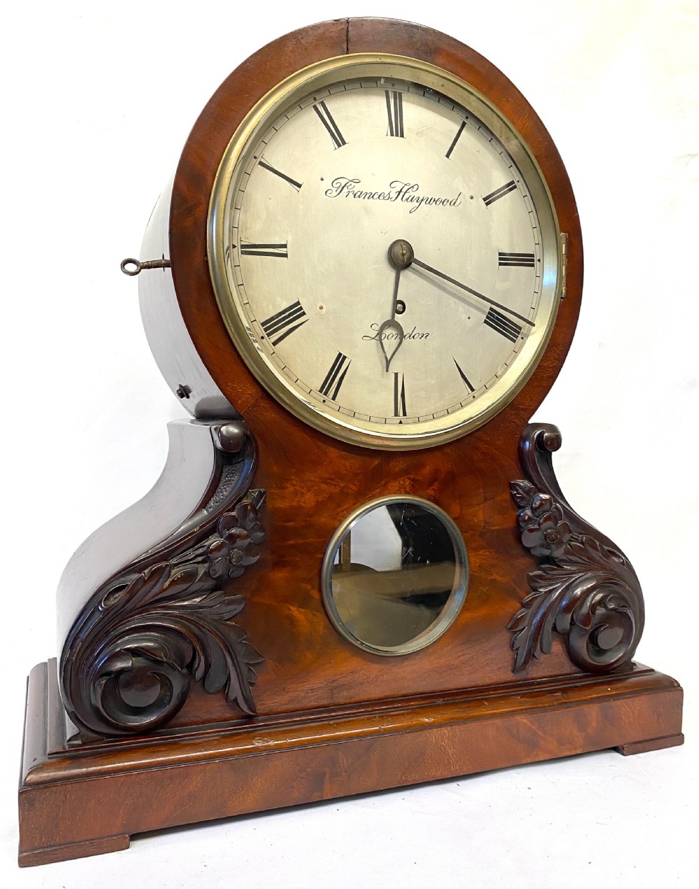 Antique Mahogany Single Fusee Mantel Clock By Frances Haywood London