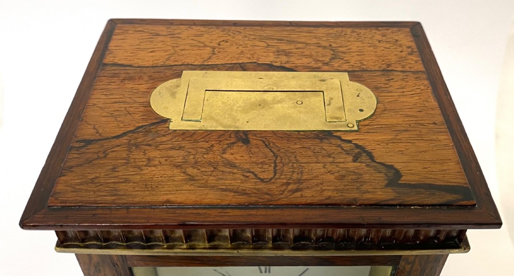 Antique Rosewood Campaign Library Clock With Brass Carry Handle By J.T. Bell View V