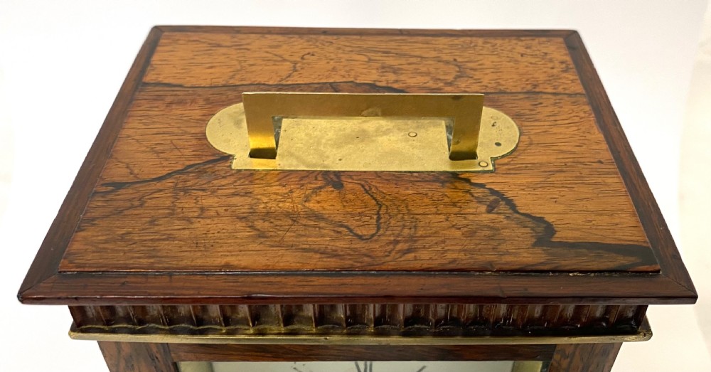 Antique Rosewood Campaign Library Clock With Brass Carry Handle By J.T. Bell View VII