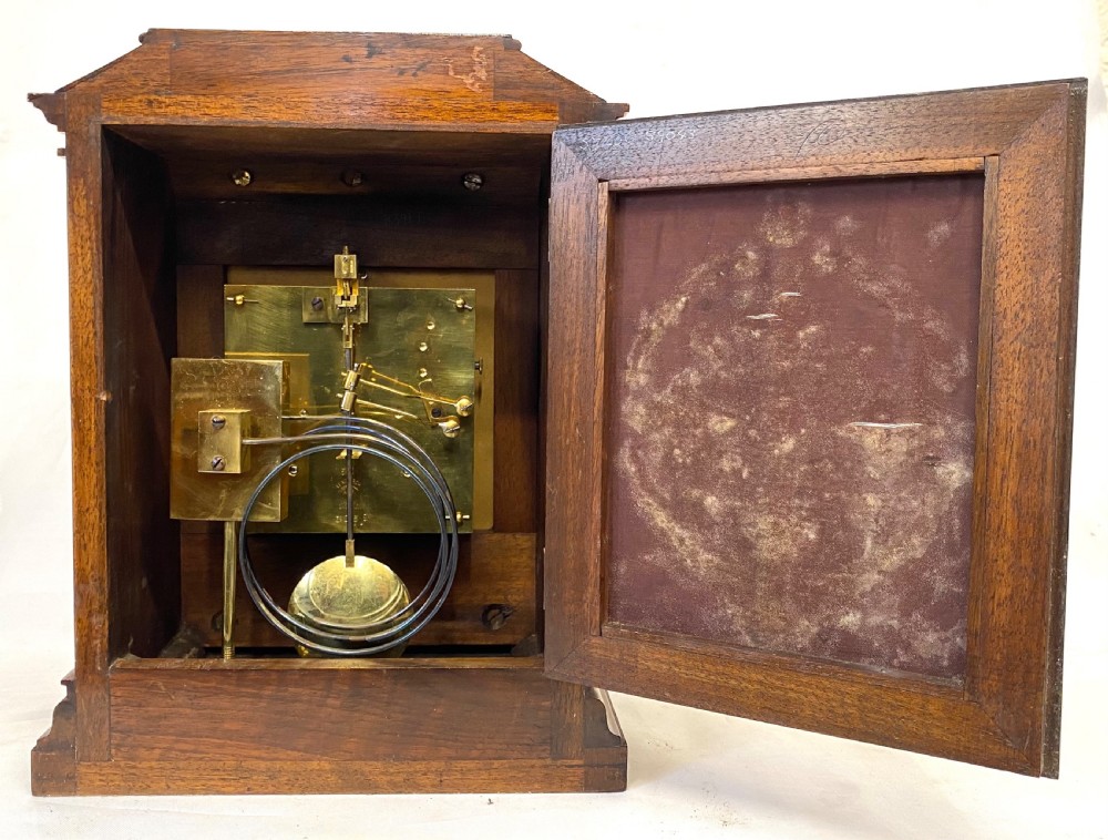 Antique Burr Walnut Mantel Clock By Lenzkirch With Quarter Striking Ting Tang Movement View VIII