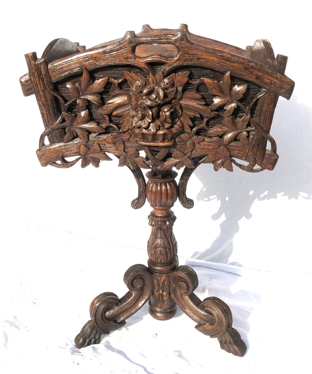 Antique Carved Black Forest Planter Jardiniere / Ice Bucket Stand Plant Stand