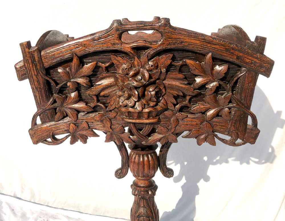 Antique Carved Black Forest Planter Jardiniere / Ice Bucket Stand Plant Stand View III
