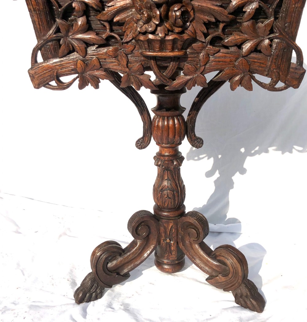 Antique Carved Black Forest Planter Jardiniere / Ice Bucket Stand Plant Stand View IV