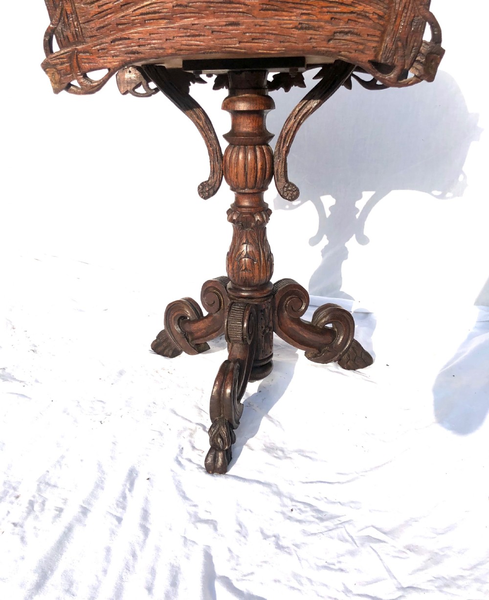 Antique Carved Black Forest Planter Jardiniere / Ice Bucket Stand Plant Stand View VIII