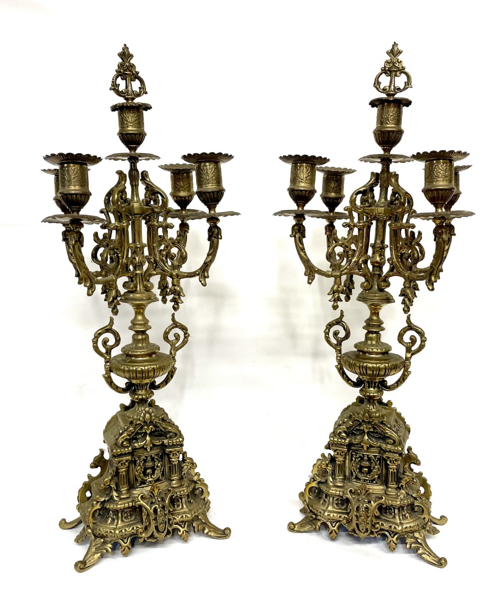 Antique Brass Large Four Armed Candelabras / Candlestick / Candle Holders