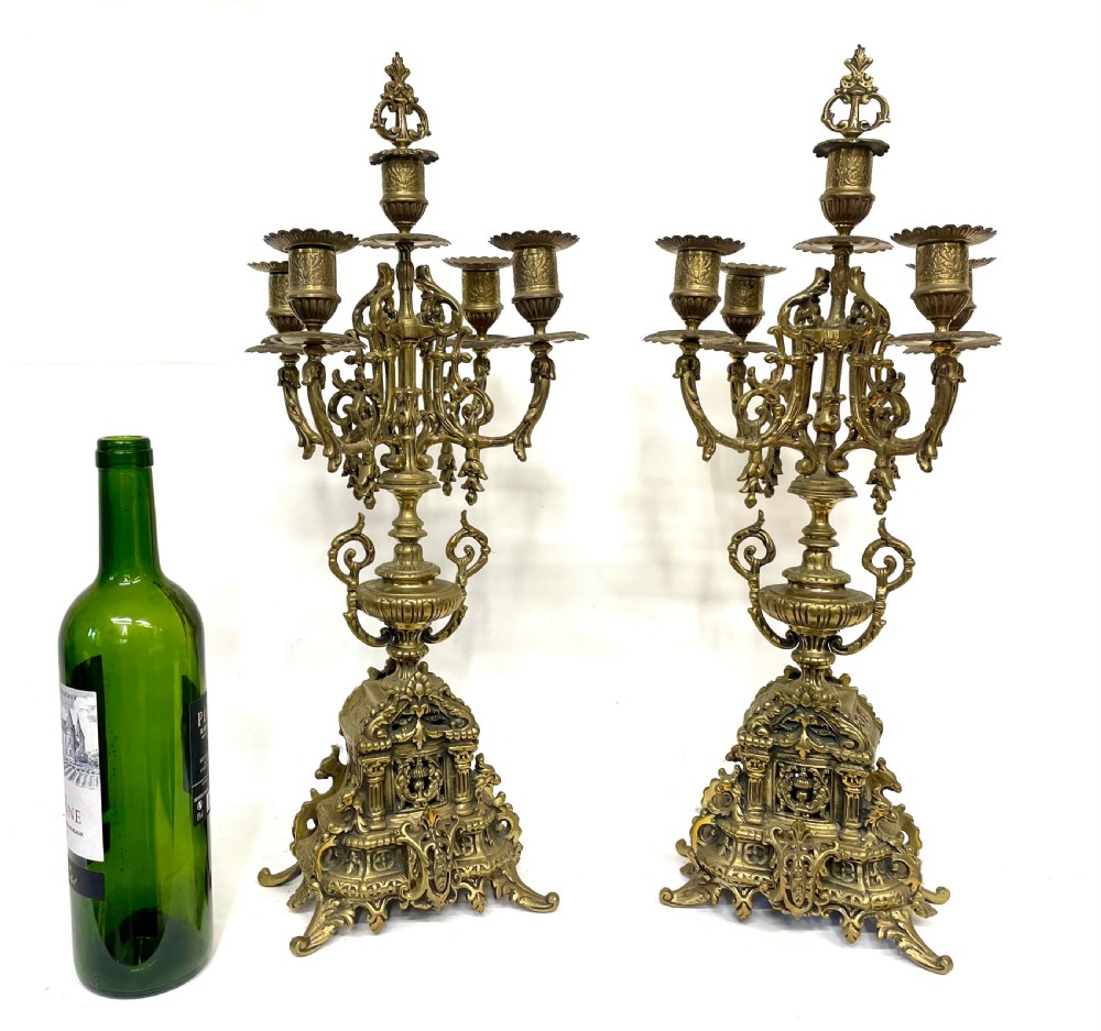 Antique Brass Large Four Armed Candelabras / Candlestick / Candle Holders View II