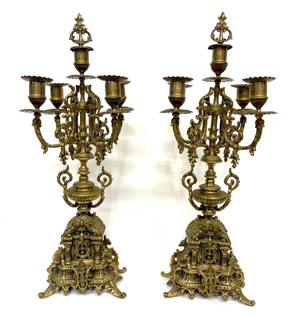 Antique Brass Large Four Armed Candelabras / Candlestick / Candle Holders View III