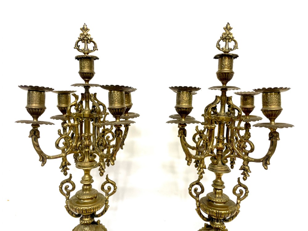 Antique Brass Large Four Armed Candelabras / Candlestick / Candle Holders View IV