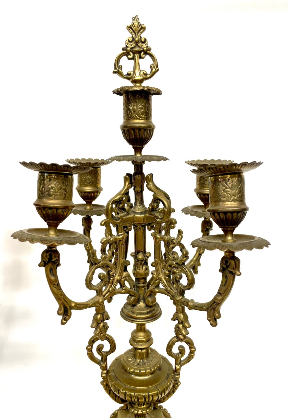 Antique Brass Large Four Armed Candelabras / Candlestick / Candle Holders View V