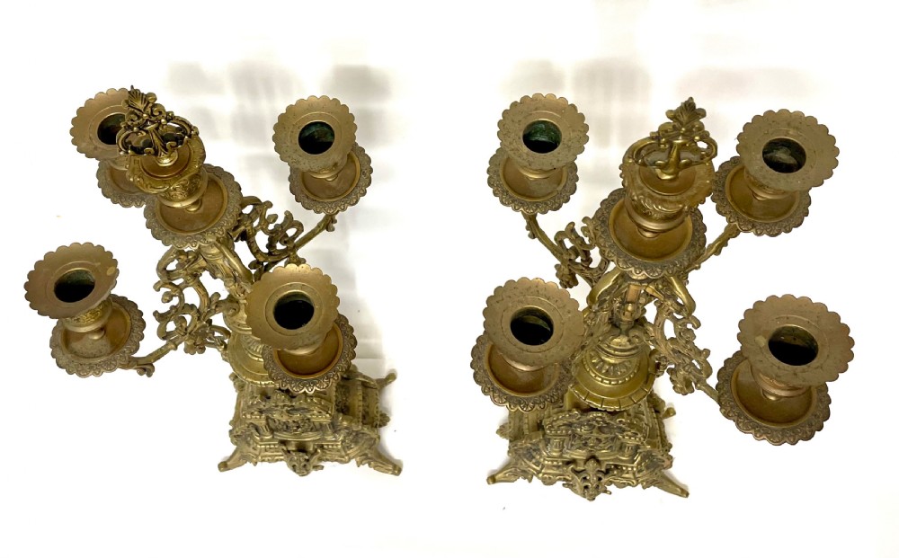 Antique Brass Large Four Armed Candelabras / Candlestick / Candle Holders View VIII