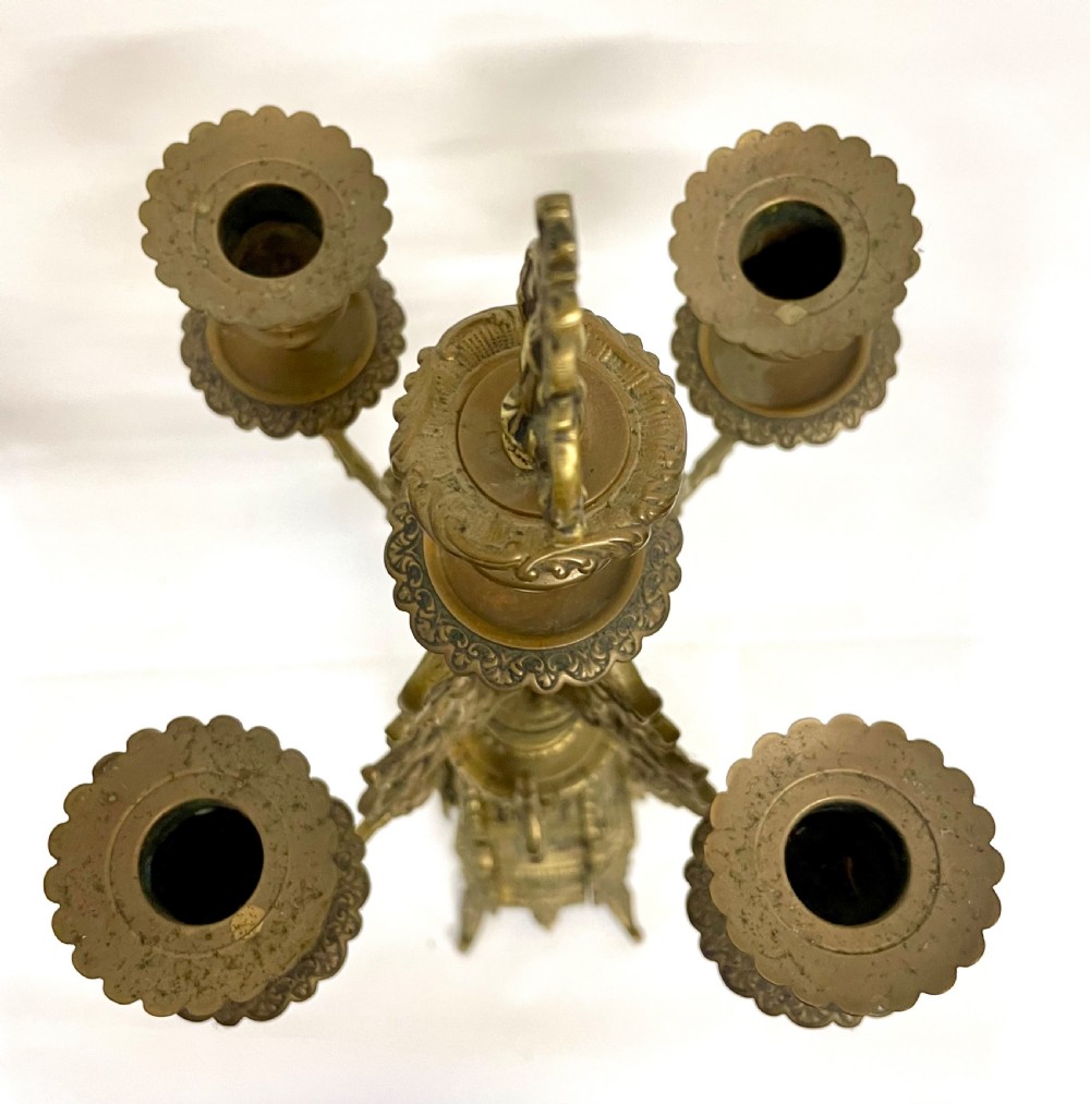 Antique Brass Large Four Armed Candelabras / Candlestick / Candle Holders View X