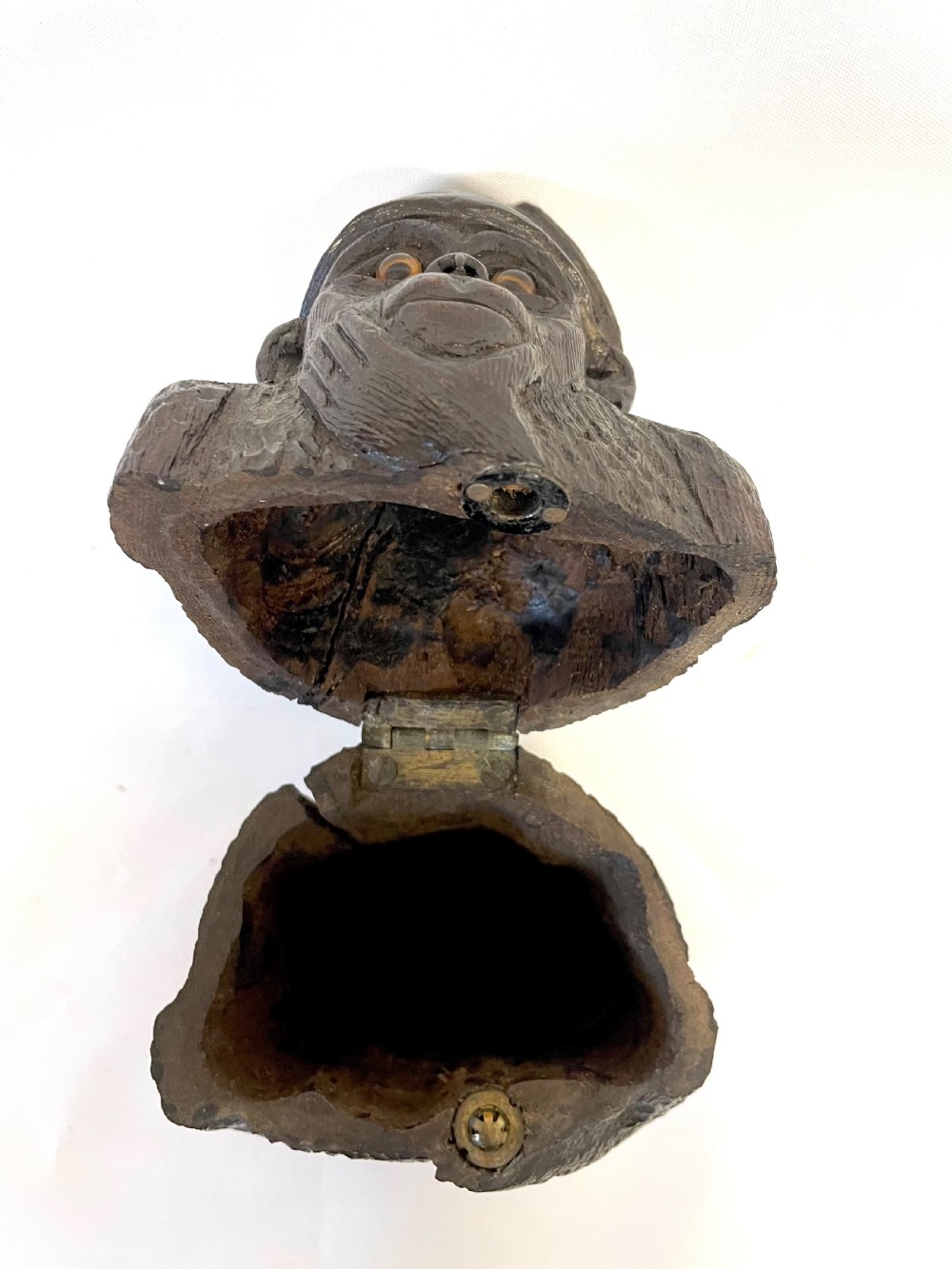 Antique Black Forest Carved Wooden Monkey with Glass Eyes Tobacco Jar / Casket View VIII