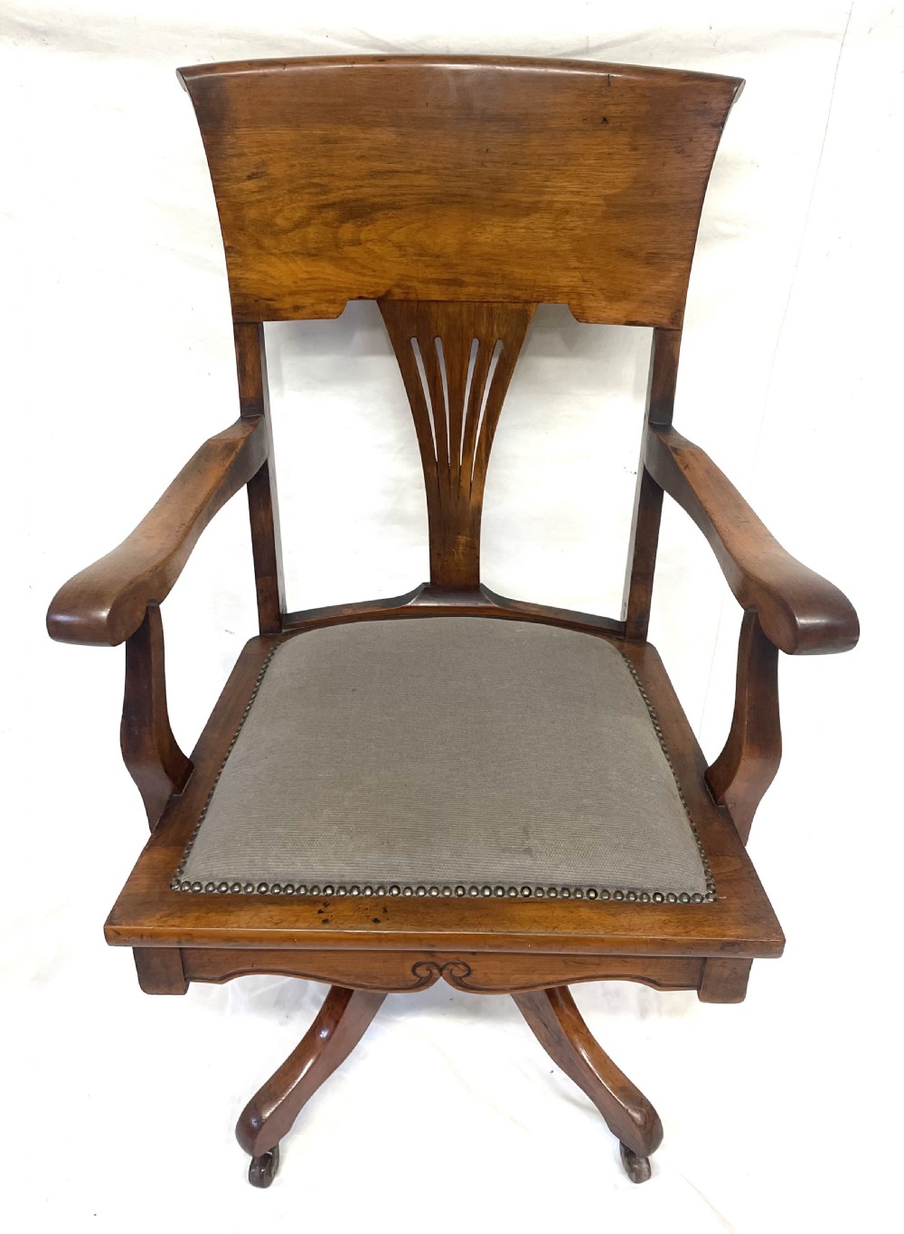 Antique Edwardian Arts & Crafts Walnut ANGUS Office Chair Revolving Swivel Chair