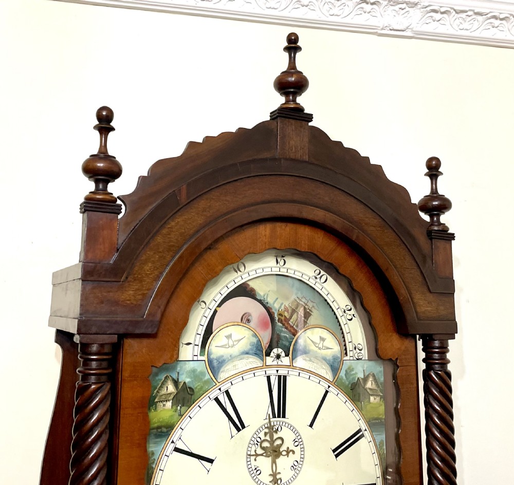 Antique Inlaid Mahogany Moon Phase Longcase Grandfather Clock HARFORD BRISTOL View VII