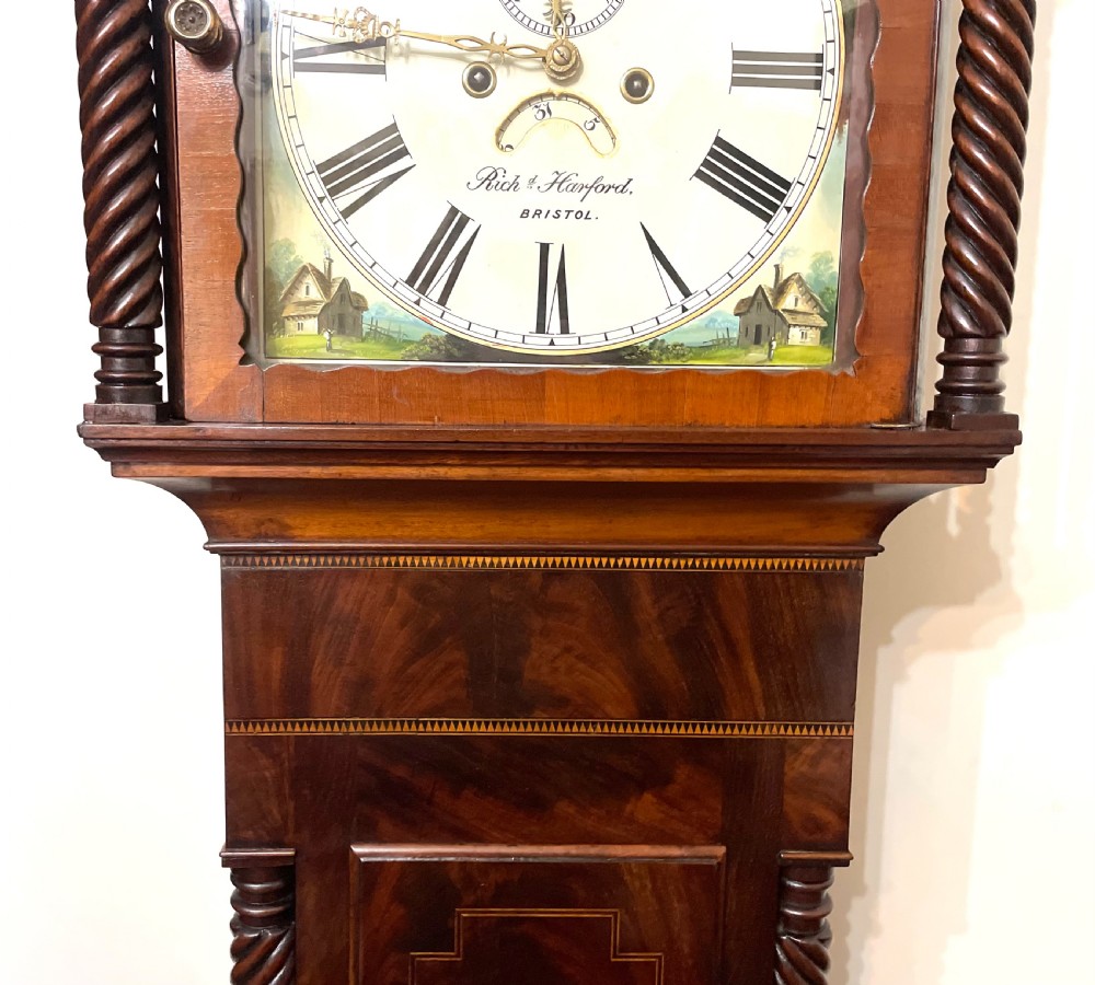 Antique Inlaid Mahogany Moon Phase Longcase Grandfather Clock HARFORD BRISTOL View XVI