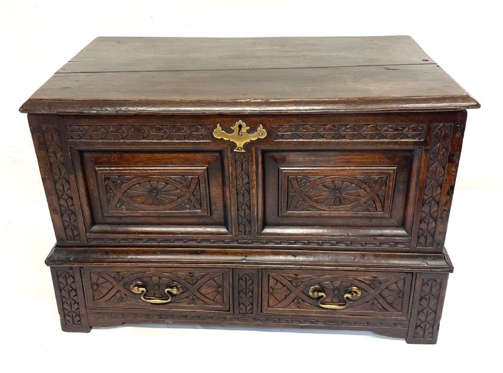 Small Antique Georgian Carved Oak Welsh Coffer Bach  circa 1780 View III