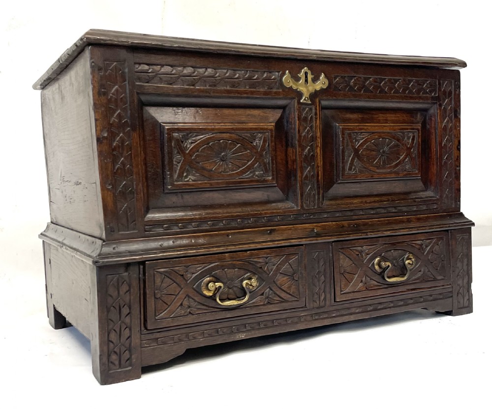 Small Antique Georgian Carved Oak Welsh Coffer Bach  circa 1780 View V