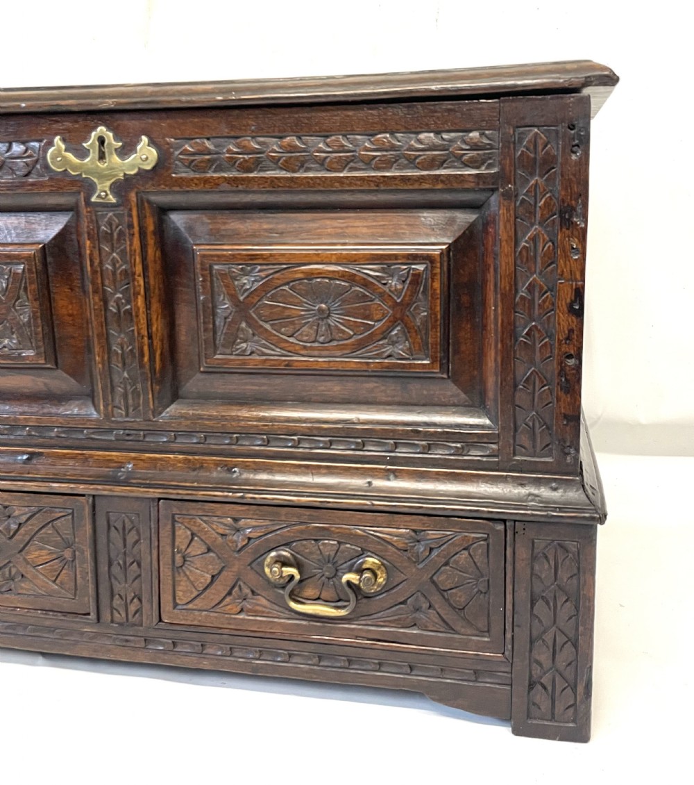 Small Antique Georgian Carved Oak Welsh Coffer Bach  circa 1780 View VI