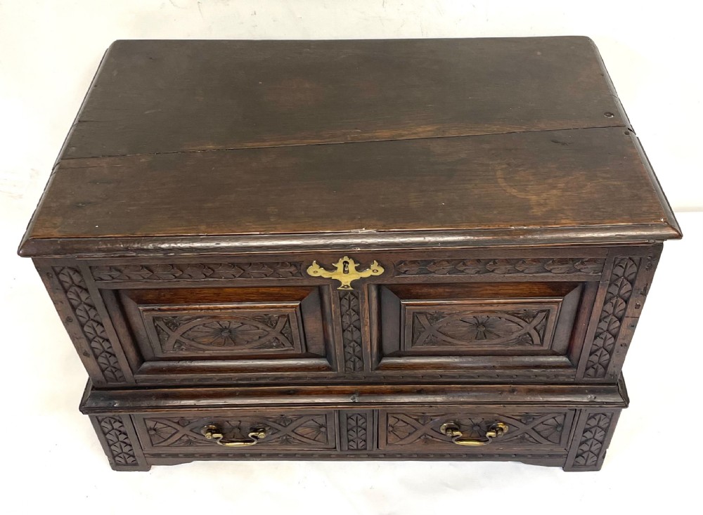 Small Antique Georgian Carved Oak Welsh Coffer Bach  circa 1780 View VIII