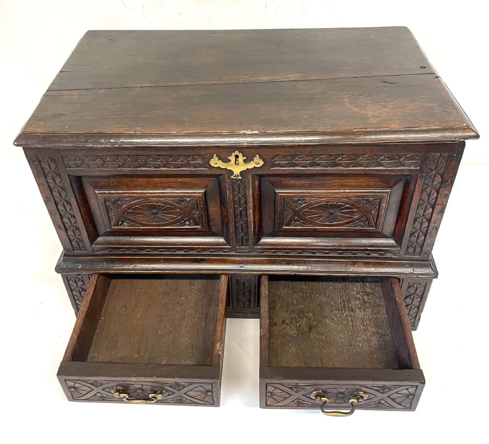 Small Antique Georgian Carved Oak Welsh Coffer Bach  circa 1780 View IX