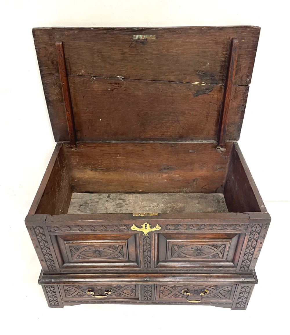 Small Antique Georgian Carved Oak Welsh Coffer Bach  circa 1780 View X