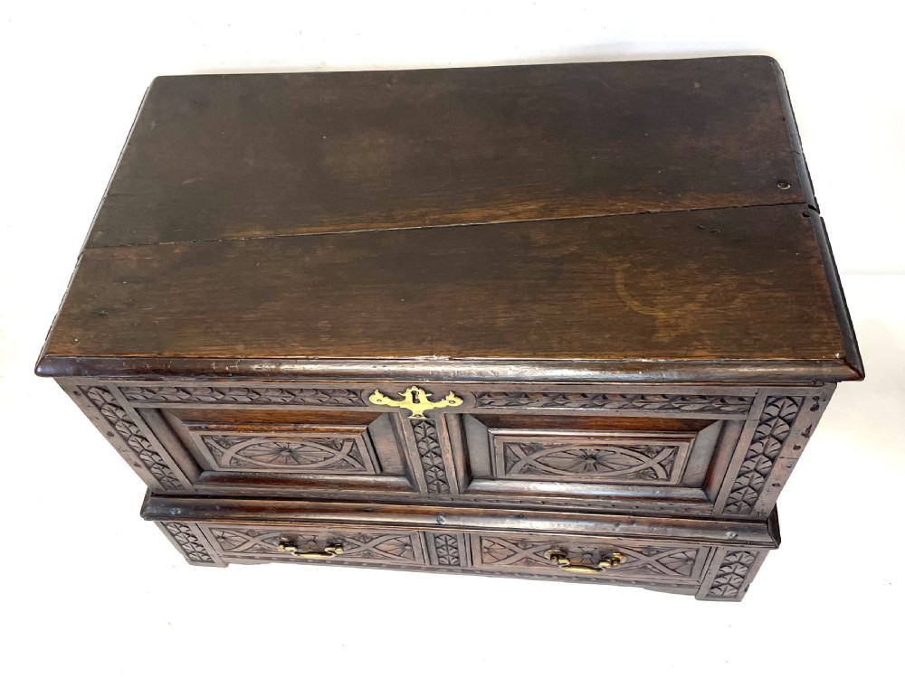 Small Antique Georgian Carved Oak Welsh Coffer Bach  circa 1780 View XV