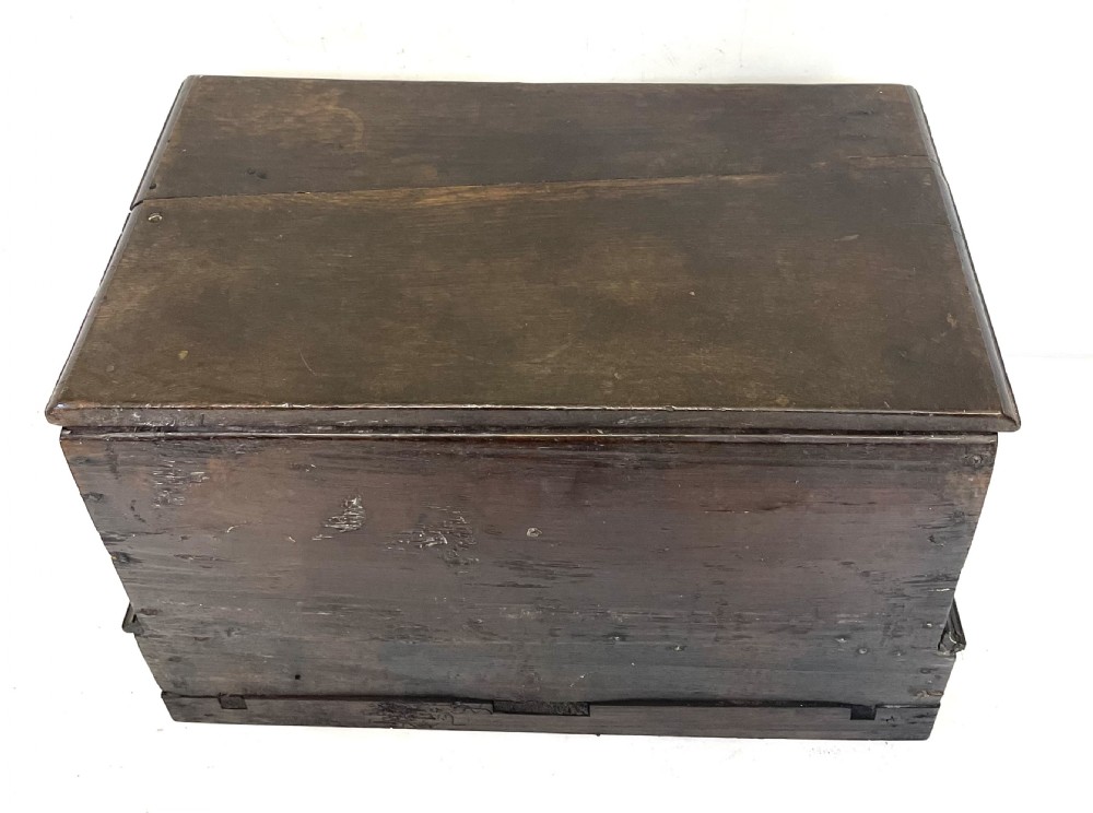 Small Antique Georgian Carved Oak Welsh Coffer Bach  circa 1780 View XIX