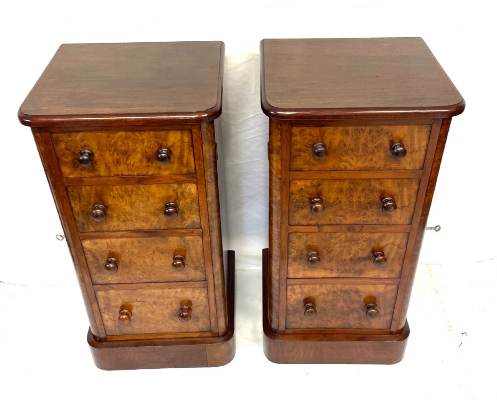 Pair Antique VICTORIAN Walnut Bedside Cabinets Lamp Stands Pot Cupboards View IV