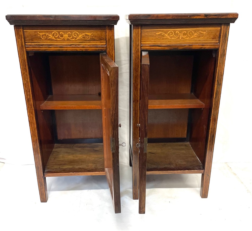 Pair Antique Inlaid Rosewood Bedside Cabinets Pot Cupboards Lamp Stands View X