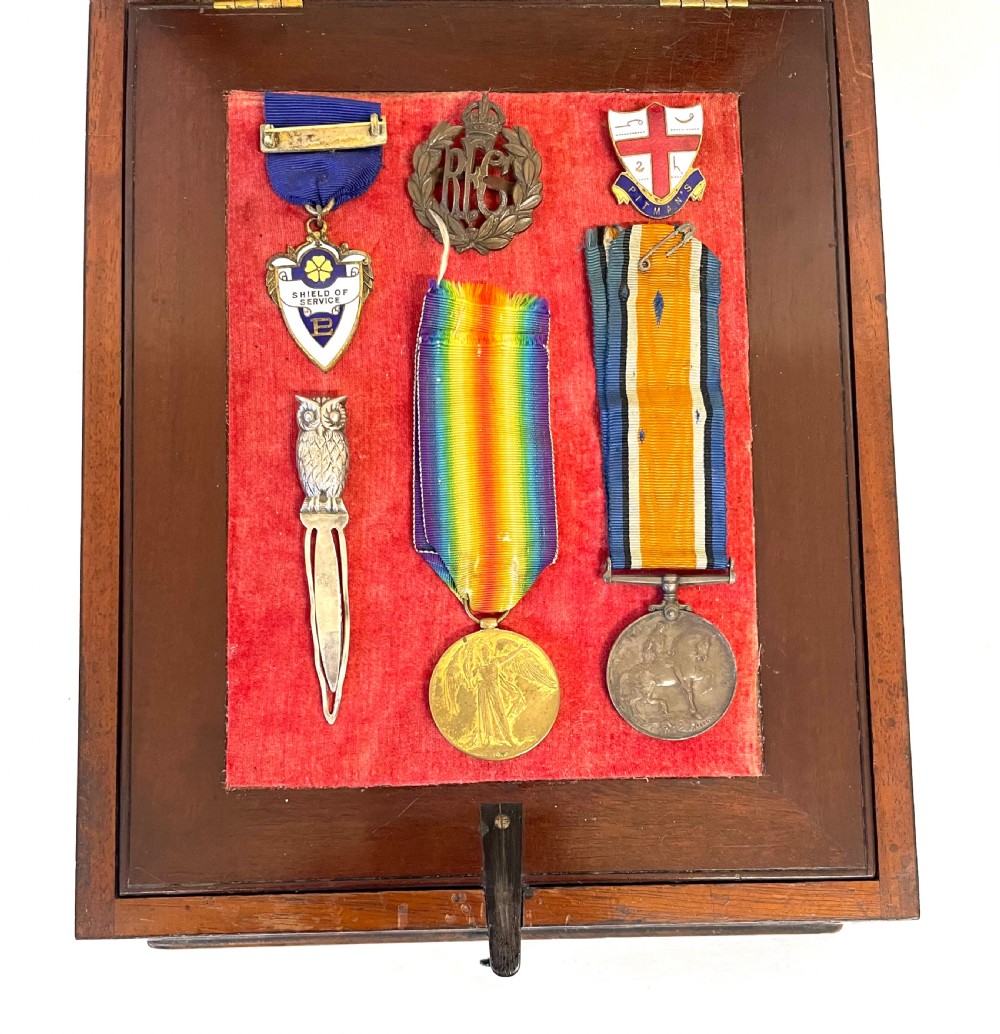 Antique Mahogany Glass Display Cabinet Case Collectibles Coins Medals View IV