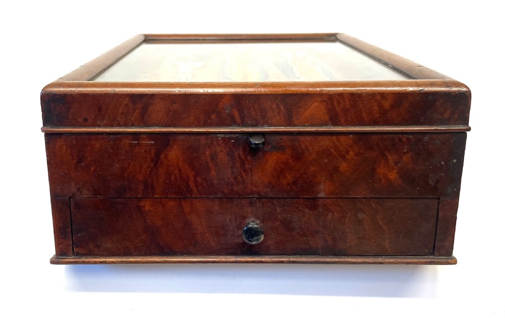 Antique Mahogany Glass Display Cabinet Case Collectibles Coins Medals View V