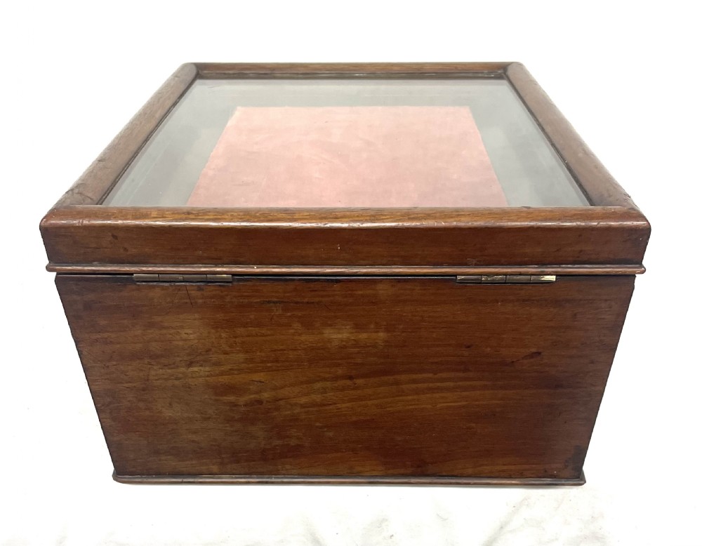 Antique Mahogany Glass Display Cabinet Case Collectibles Coins Medals View XIV